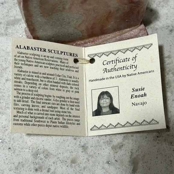 Native American Navajo Alabaster Carved Indian Chief/Eagle Olla Bowl Certificate - Picture 3 of 8